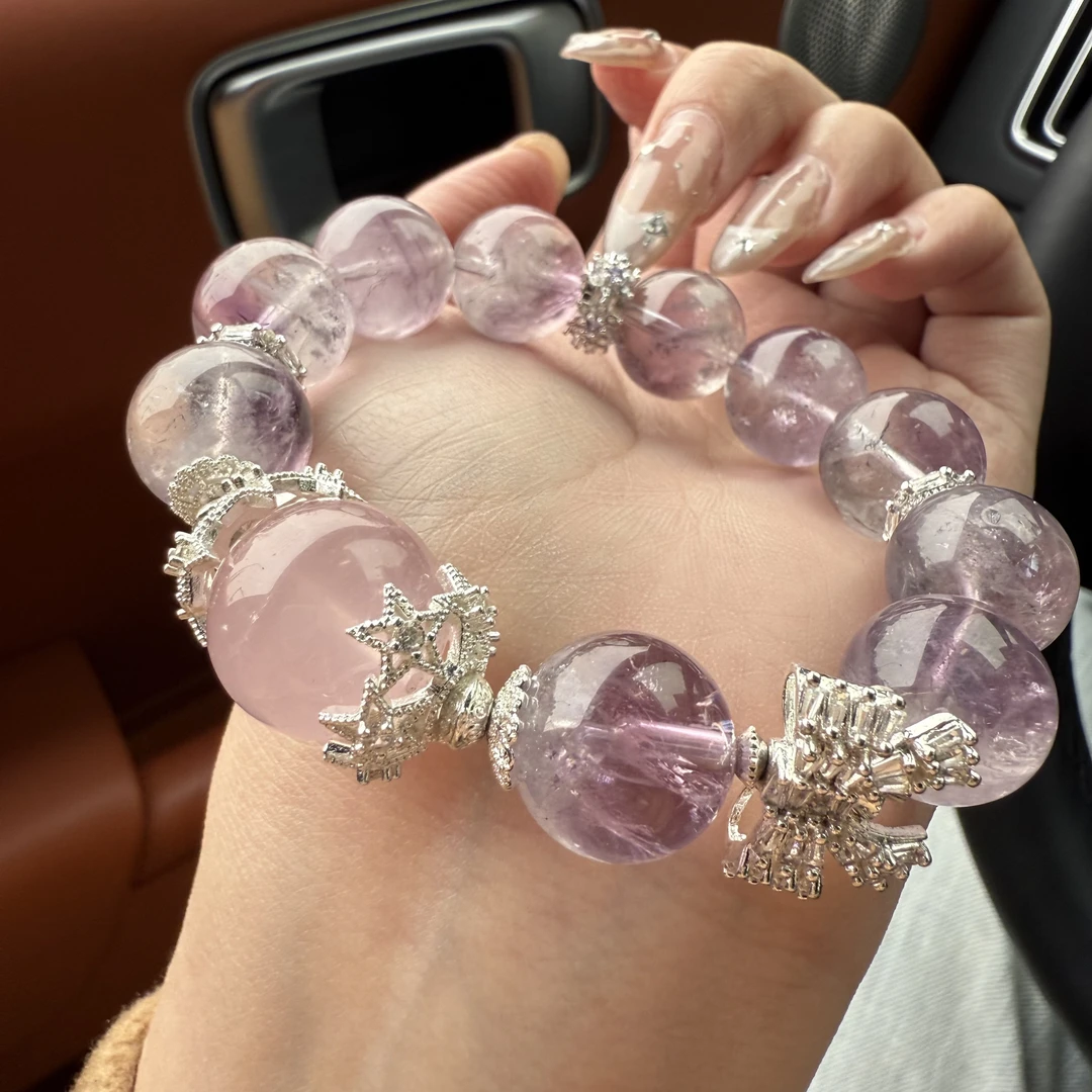 【静悦晶梦】天然粉水晶紫水晶自主品牌创意设计水晶招桃花手串