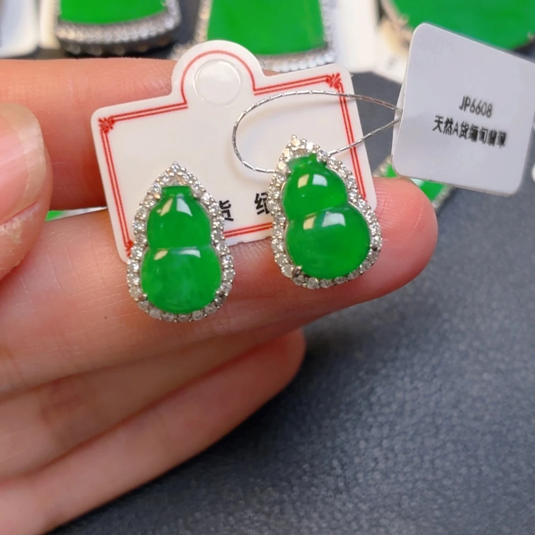 翡翠银S925镶嵌吊坠(不含链)耳钉