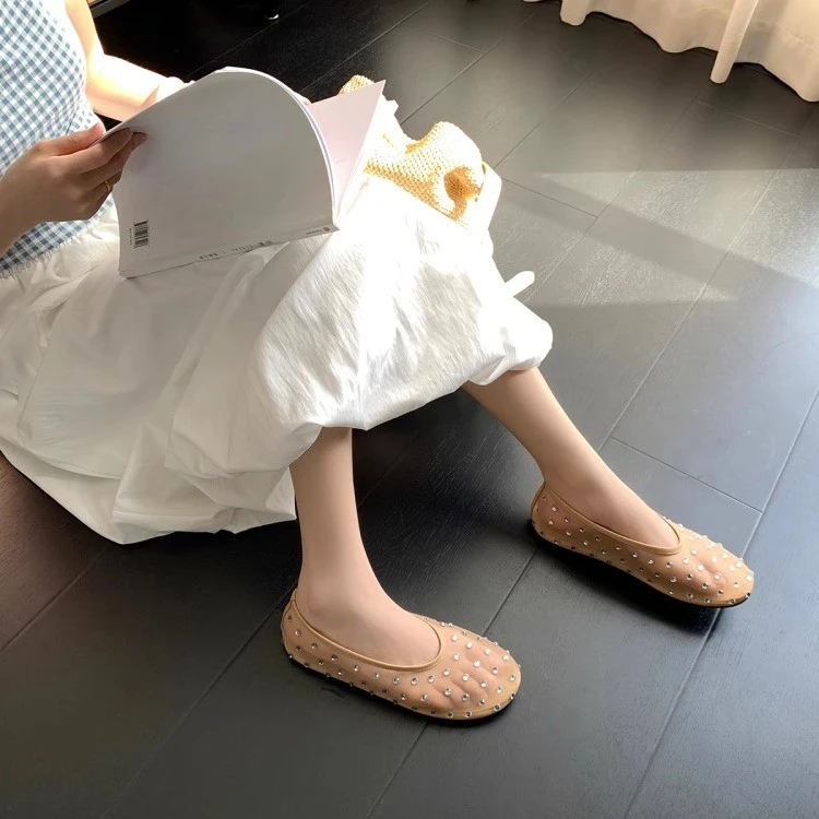 【温柔感】平底网纱芭蕾舞鞋女外穿配裙子水钻柔软浅口玛丽珍单鞋