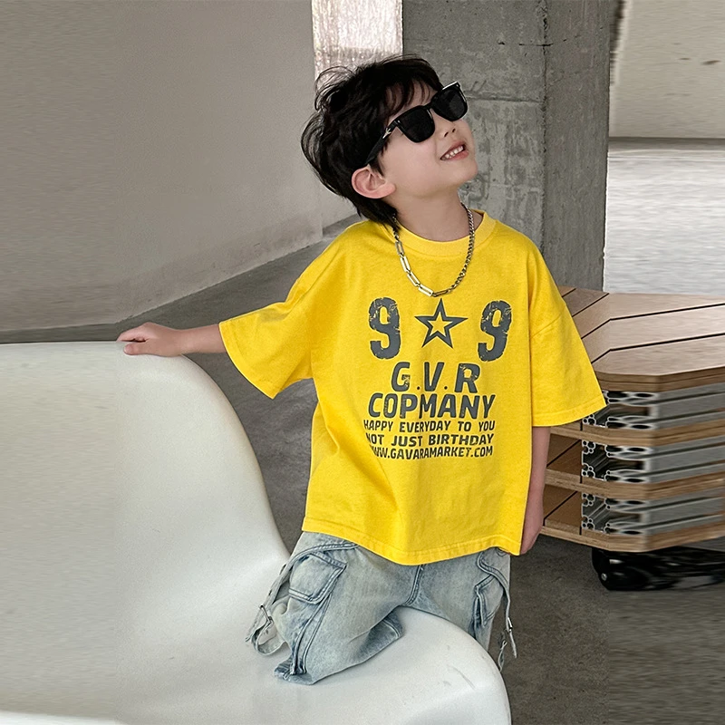 HY25106男童2025年夏季新款纯棉t恤韩式风儿童装T男孩中小童上衣