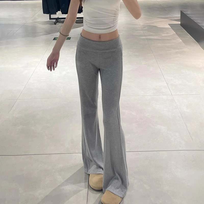 翻腰运动微喇裤女夏季薄款小个子运动卫裤休闲显瘦lulu同款喇叭裤