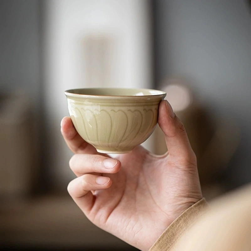 越窑青瓷《刻·扇纹》如言品茗盏/容量100ml