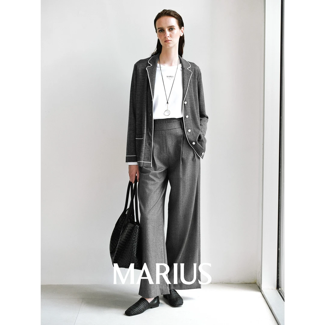 MARIUS "晚安套"西装式翻领描边休闲针织开衫/长裤