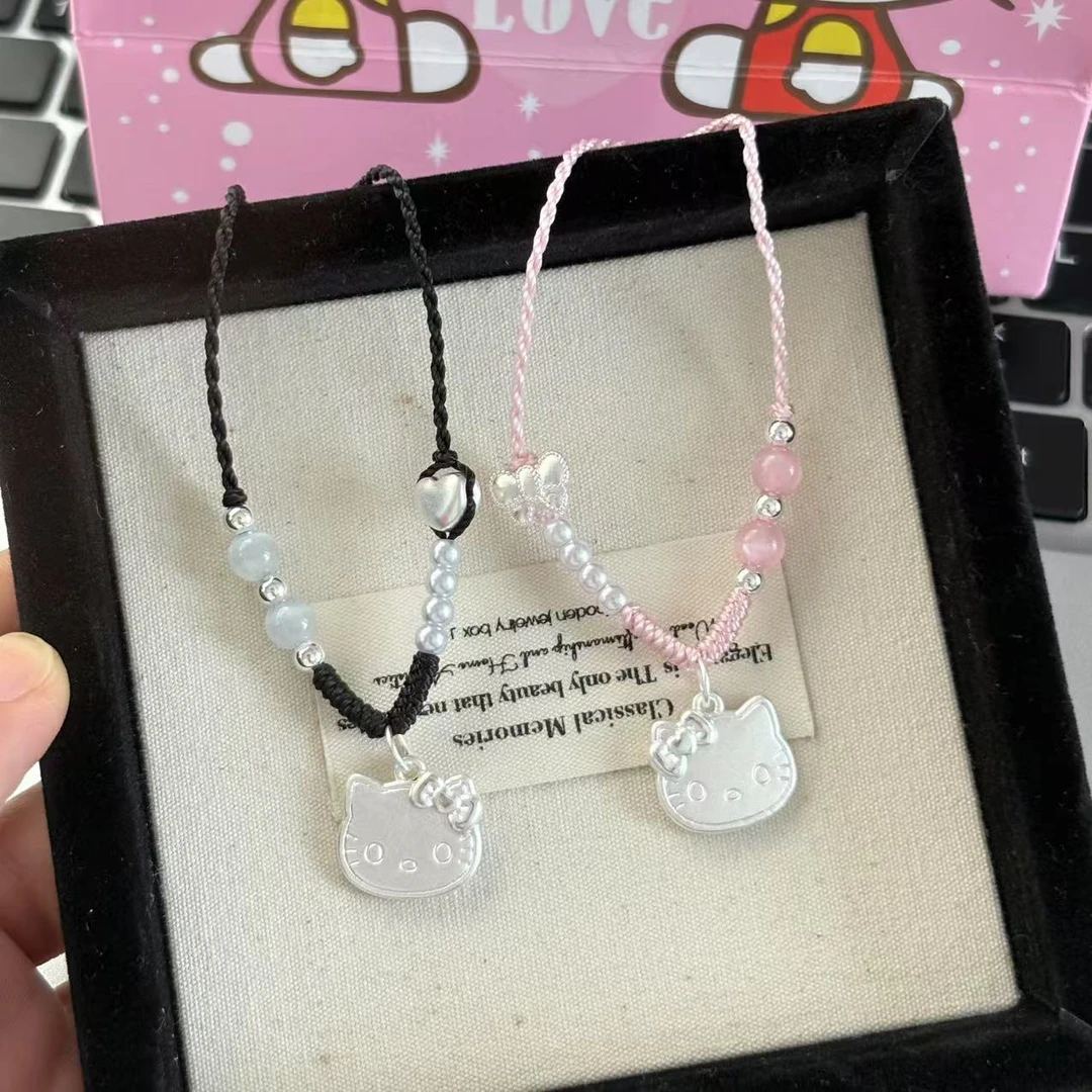 吊坠足银 足银999hellokitty猫饼干项链可爱少女心甜妹纯银吊坠