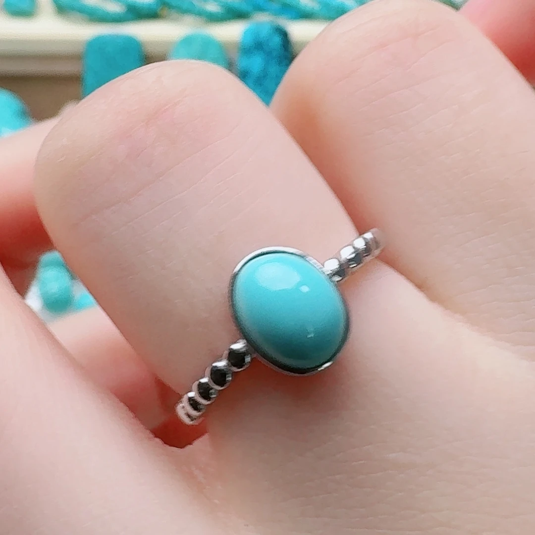 绿松石银S925镶嵌高瓷绿精品女戒