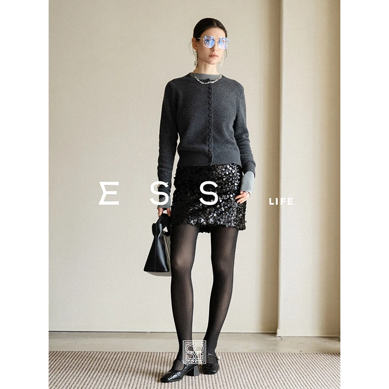 ESSLIFE 2025 早春搭配王 新款亮片重工百搭短半裙