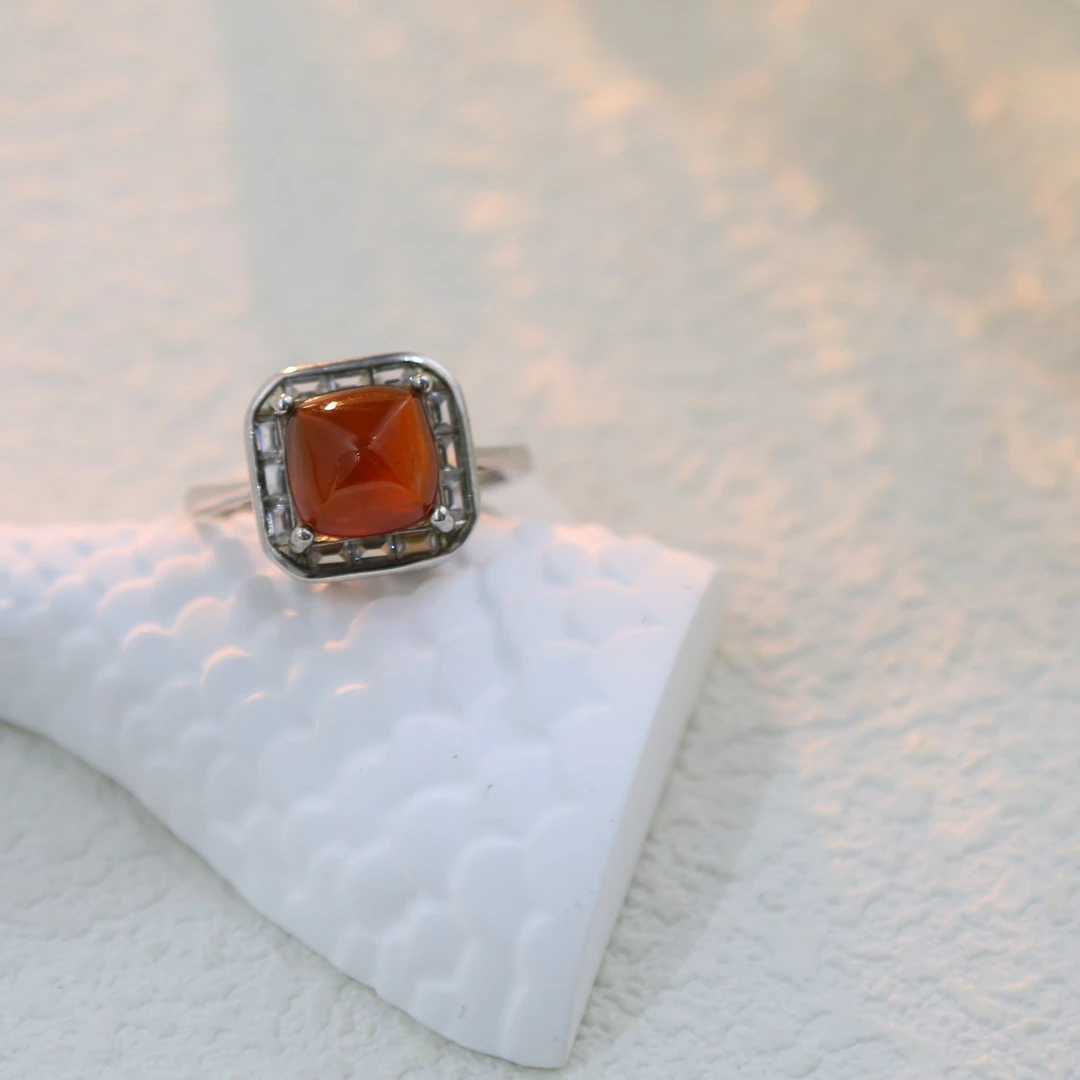 S925银天然彩宝阳光芬达石糖塔精美优雅戒指清新