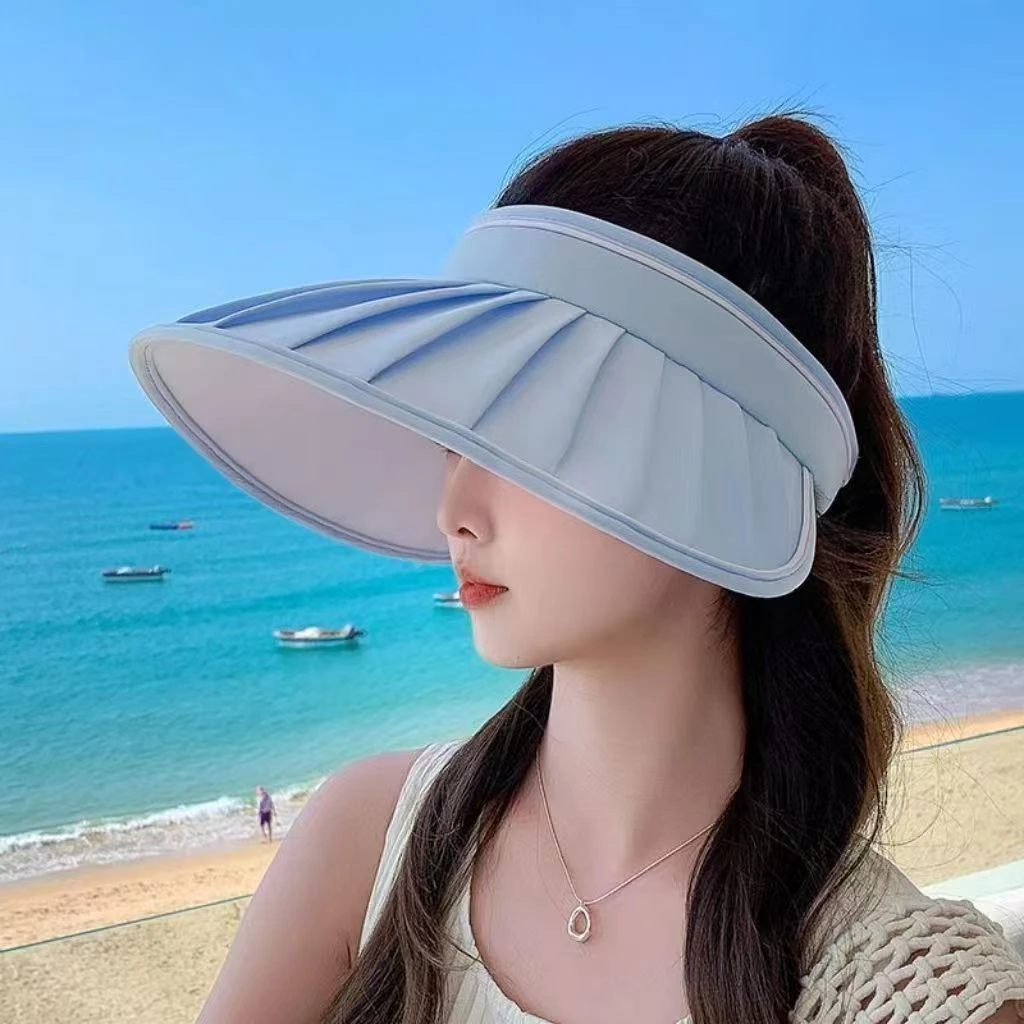 新款褶皱帽女遮阳帽空顶夏季帽子遮阳帽空顶帽山系ins风韩版网红