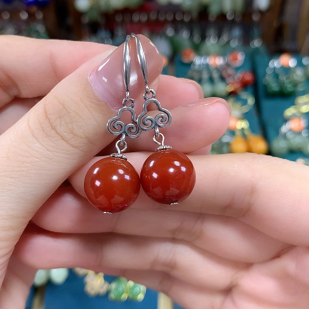 玛瑙/玉髓银S925镶嵌耳饰卡12左右