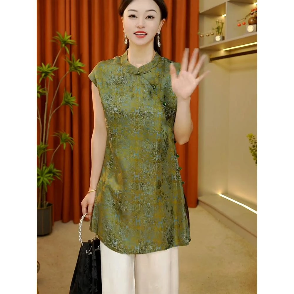 新中式女装国风复古轻奢高级感唐装盘扣短袖T恤上衣2025夏季新款