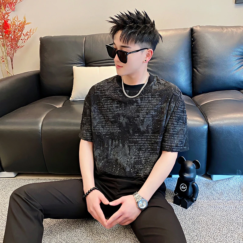 男士短袖t恤夏季2025新款爆款字母印花潮牌圆领半袖男装痞帅上衣