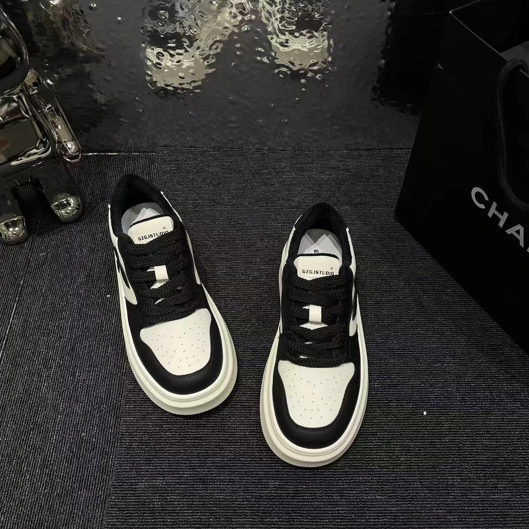 甘姐【四叶草板鞋】秋冬韩系简约百搭皮面厚底小白鞋 BLK-668