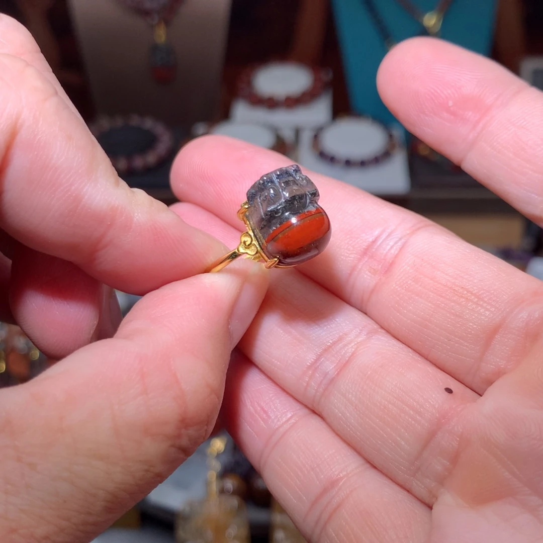 珠宝半成品未镶嵌水晶红极光貔貅戒指