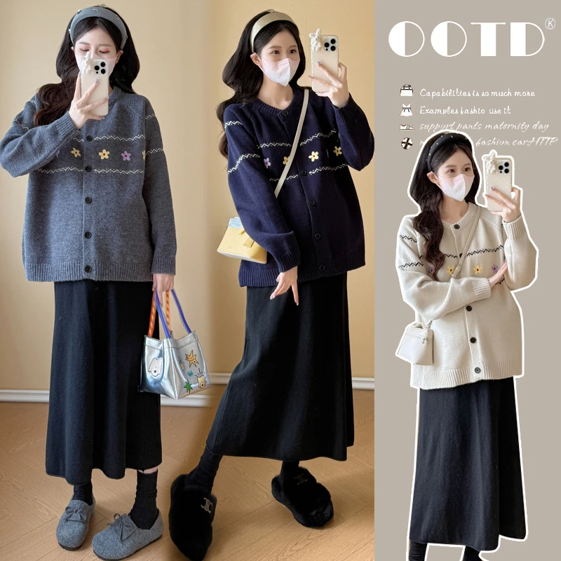 橙子家-新款时尚针织衫高级感宽松显瘦减龄绣花毛衣开衫外套孕妇