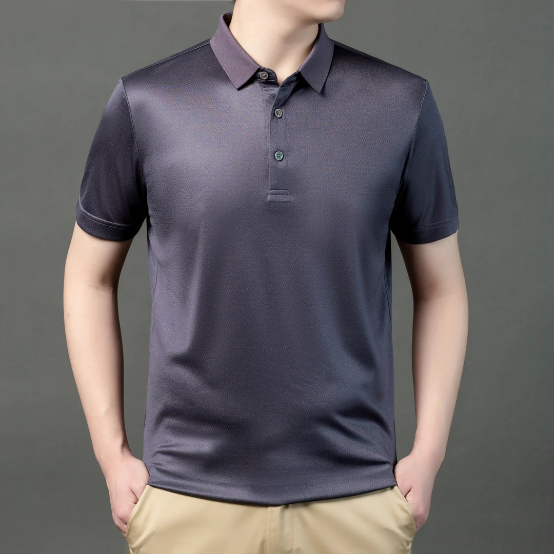【冰凉丝滑】可机洗！2025夏季新款T恤中年男士商务纯色POLO衫 2085