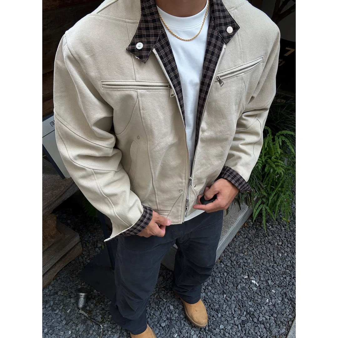 重工哈灵顿夹克二代琥珀流光风男士春秋休闲潮流立领帆布水洗外套