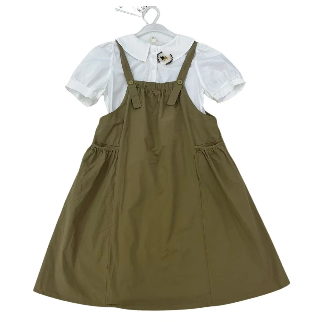 童装女孩儿加肥加大棉布背带裙两件套格格洋装842