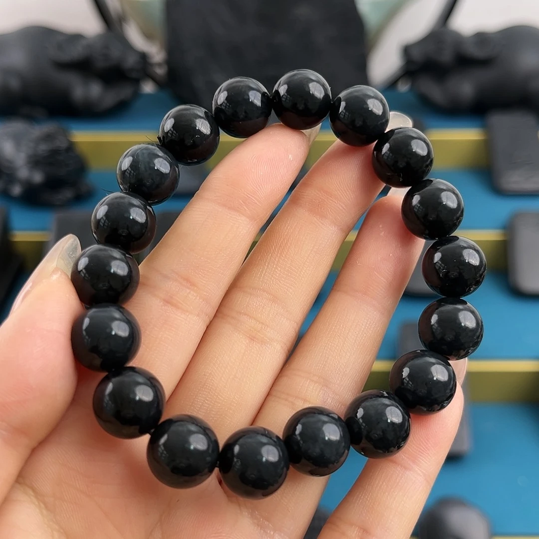 和田玉（墨玉）12mm圆珠未镶嵌