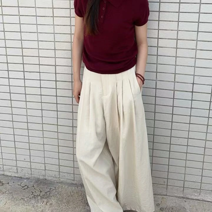 时尚长款显瘦休闲山本裤夏季慵懒风高腰纯色阔腿裤