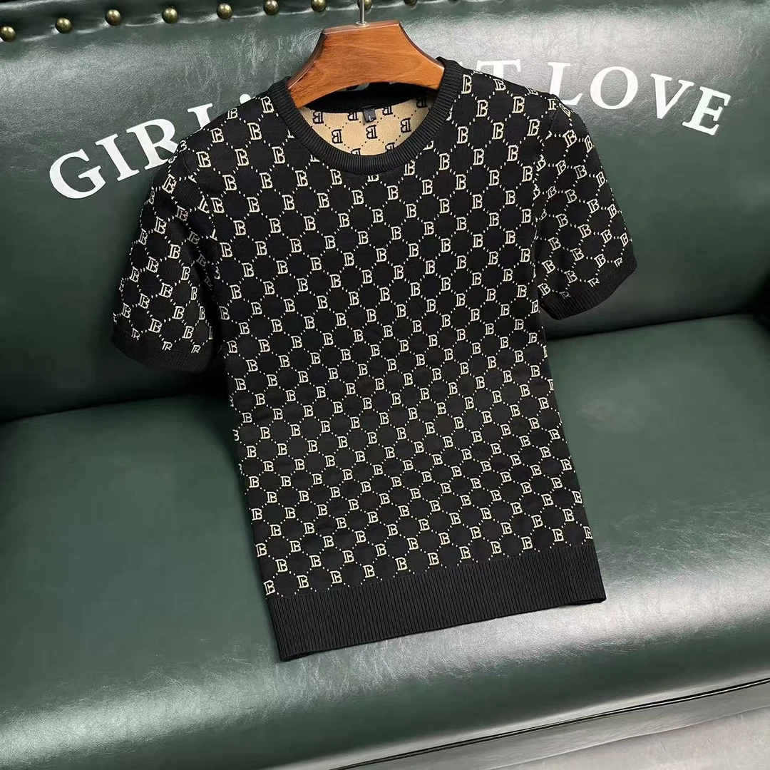 胖可潮品大码男装短袖毛衣圆领套头时尚弹力款胖哥胖弟肥佬针织衫