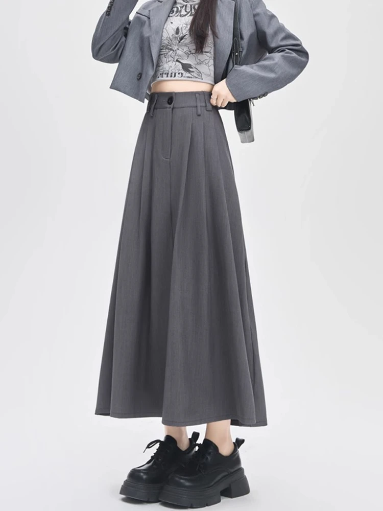 【清货】西装半身裙女春秋季百褶长裙子高腰显瘦垂感梨形大摆伞裙
