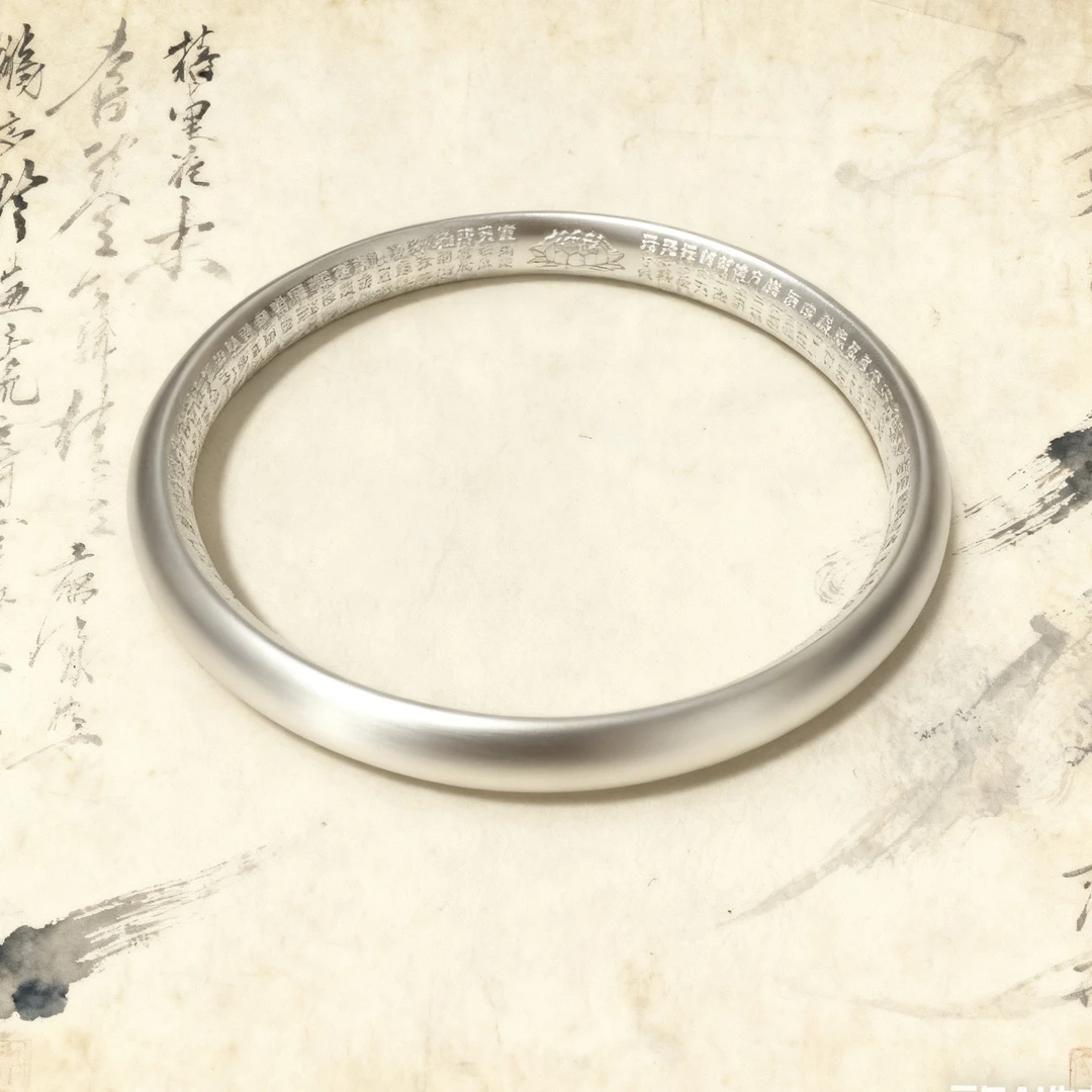 足银手镯 【磨砂内心经手镯】足银999百搭时尚简约传承气质