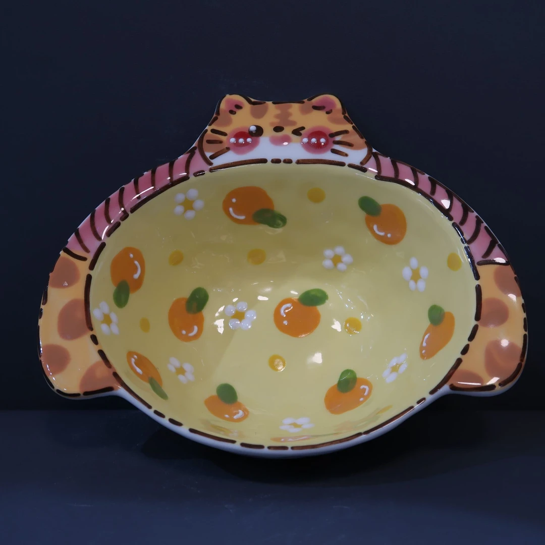 A078暖橘斑喵甜心陶瓷碗