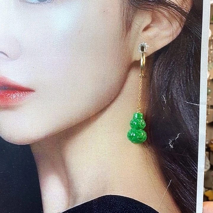 蛇纹石玉耳环银S925镶嵌