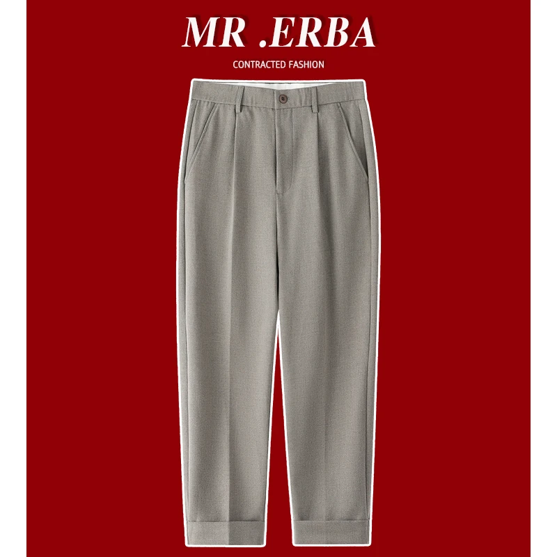 28226直筒毛呢裤磨毛男士裤子秋冬季加厚西装垂感坠感休闲九分裤