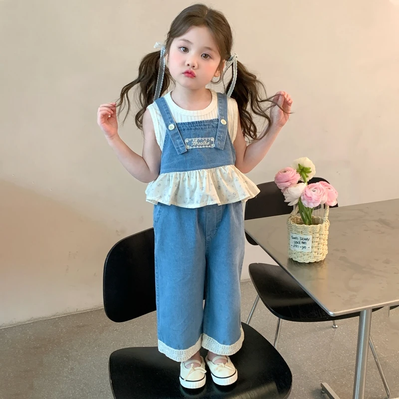 女童夏季套装2025新款洋气儿童装超好看炸街女宝宝夏装牛仔三件套