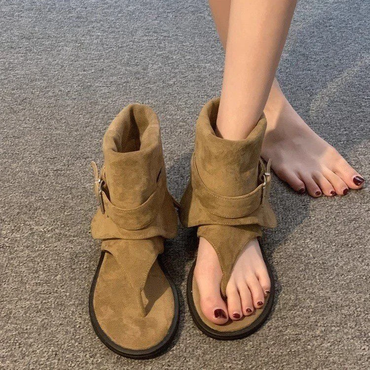 【运费险】法式人字夹趾凉鞋女2025年夏季平底凉靴宽松套筒裤管短靴