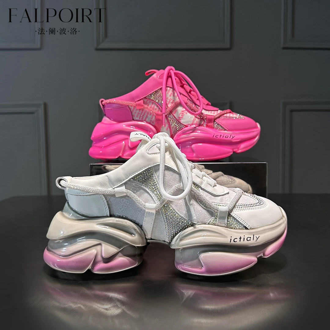 FALPOIRT轻奢小众个性包头半拖鞋女夏季新款厚底真皮水钻老爹潮鞋