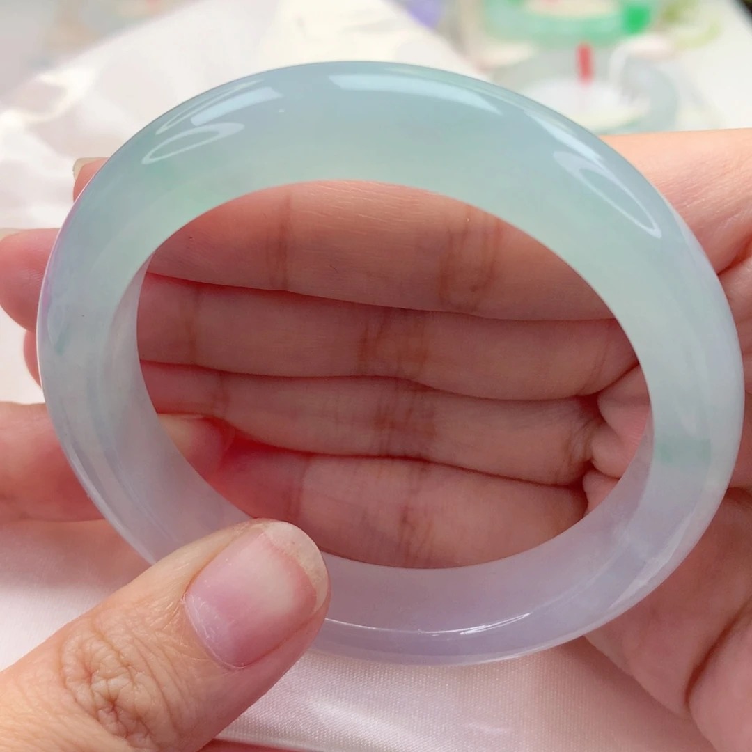 未镶嵌手镯翡翠54.6冰胶带绿 新货 清爽 喵喵