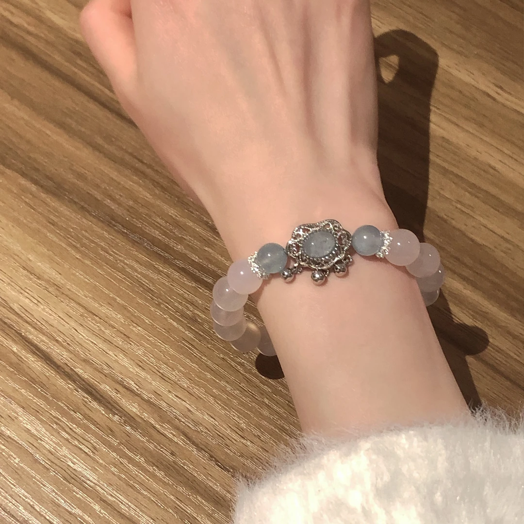 SG1689-［岚霏］奢华气质珍珠粉玛瑙海蓝宝合金锆石手串均有瑕色差