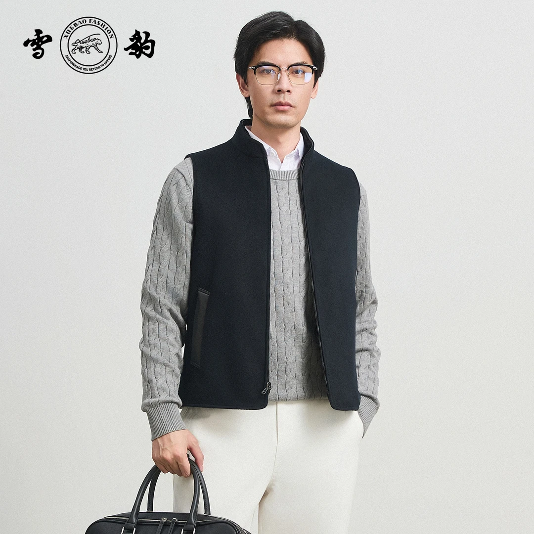【专柜】雪豹2025新款05432绵羊皮水貂毛内胆皮草休闲时尚男士马甲