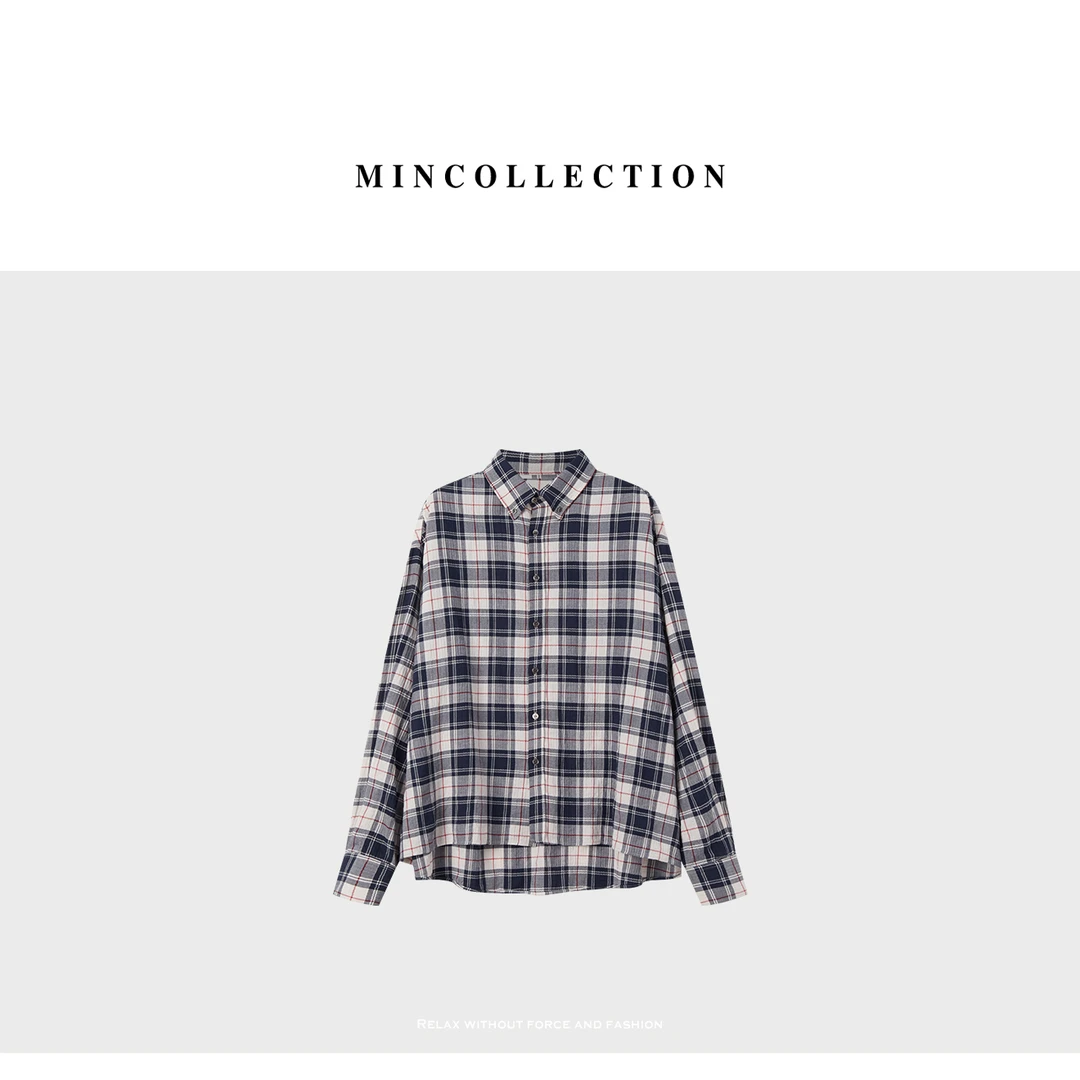 DE Mincollection肌理格纹衬衫/日系复古色织格纹翻领衬衫40166