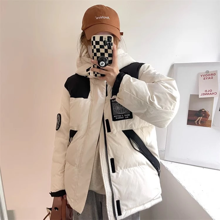 2025反季新款工装羽绒服女短款韩版连帽东大门冬外套加厚情侣国潮