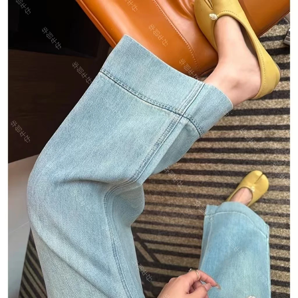 8505早秋新款小个子九分裤浅蓝色阔腿牛仔裤白色直筒裤宽松女.TG