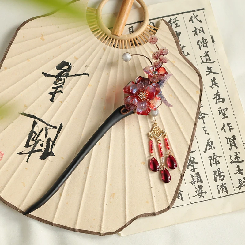 探雪古风流行黑檀木发簪直播间