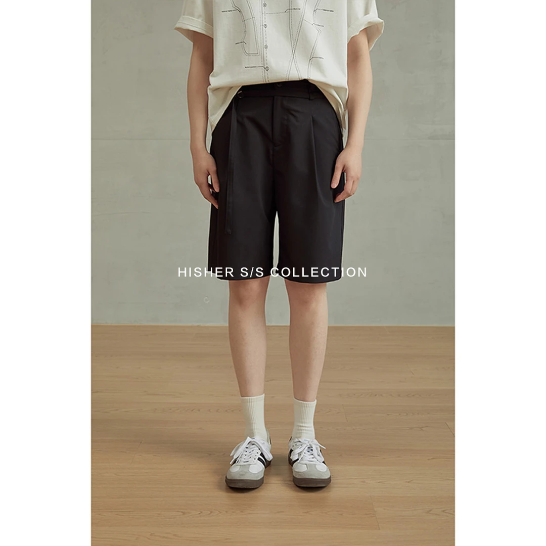 HISHER出柜小个子中性风凉感可拆卸调节带轻薄抗皱垂感短西裤