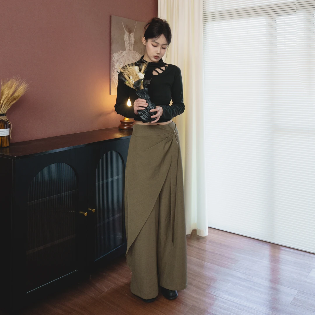 假两件裤裙通勤百搭垂感a字高腰秋季休闲裤宽松阔腿裤气质显瘦