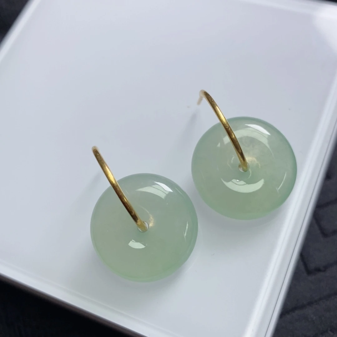 翡翠18K金镶嵌耳饰耳钩➕扣子