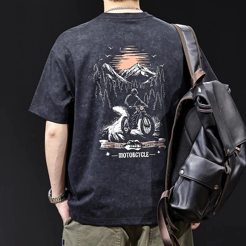 LEIGHZ/雷茨重磅短袖t恤男士夏季新款纯棉大码体恤美式复古印花