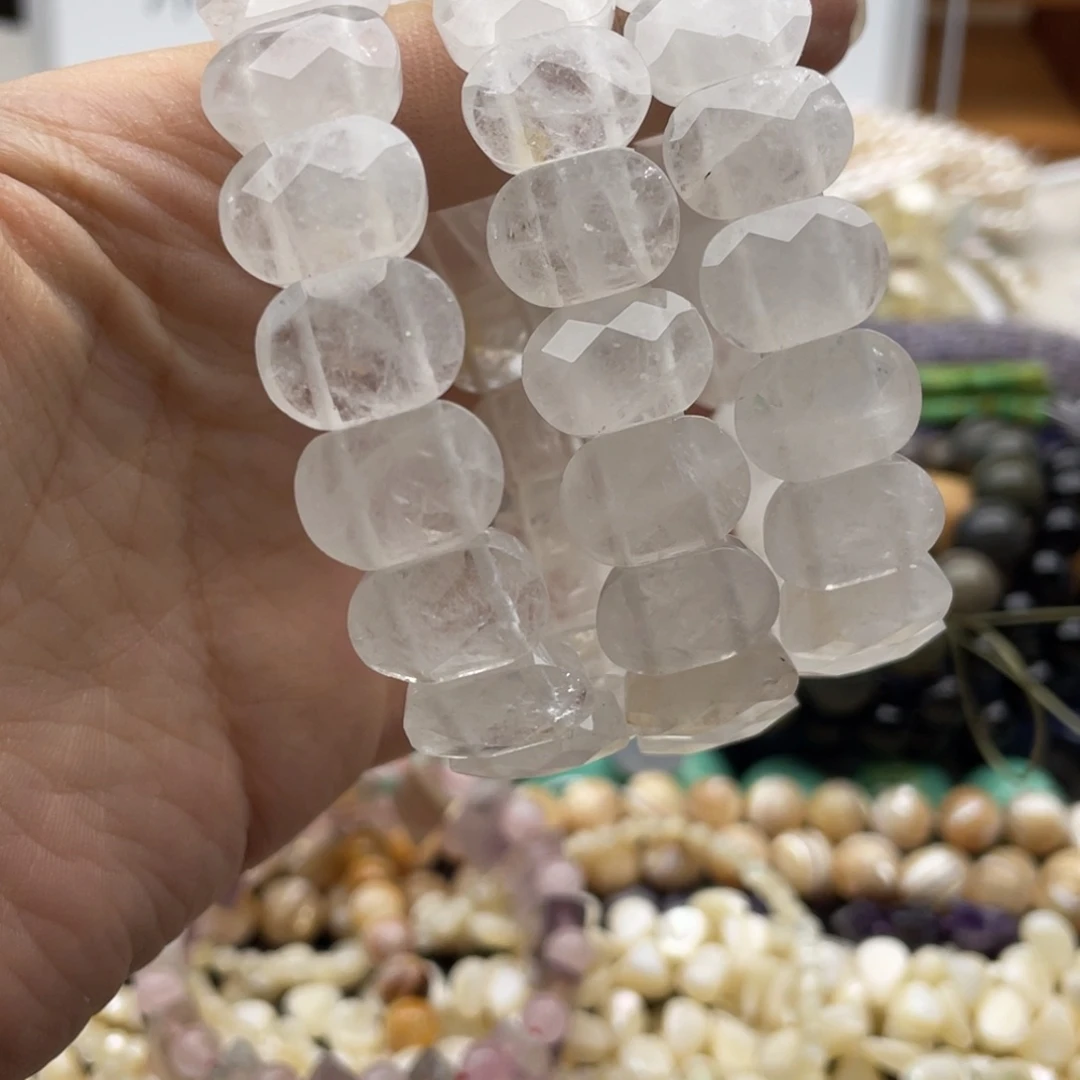 玛瑙/玉髓合金珠宝半成品一条卡14左右白水切面方牌手串
