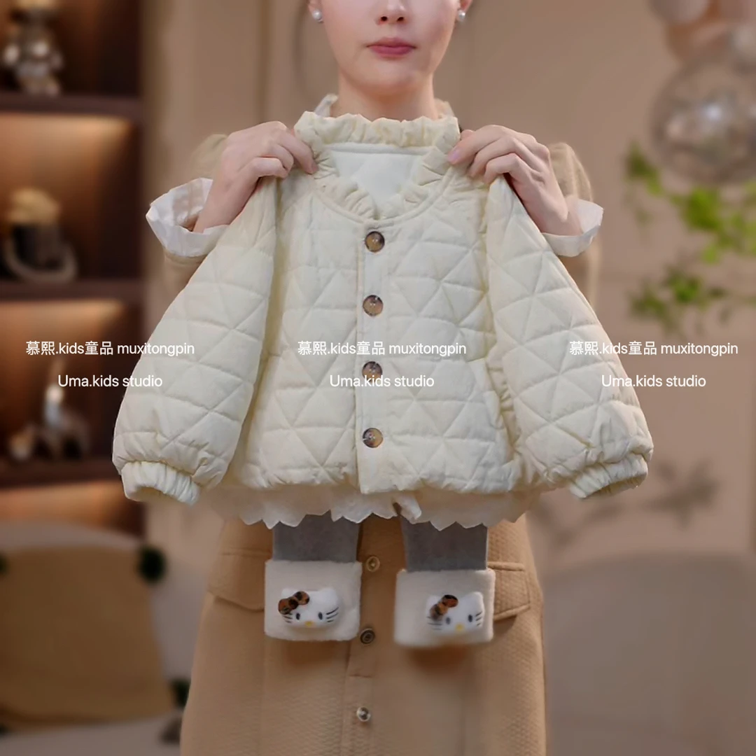 女童2025冬款棉衣外套可爱风加绒加厚时尚洋气加绒外套套装