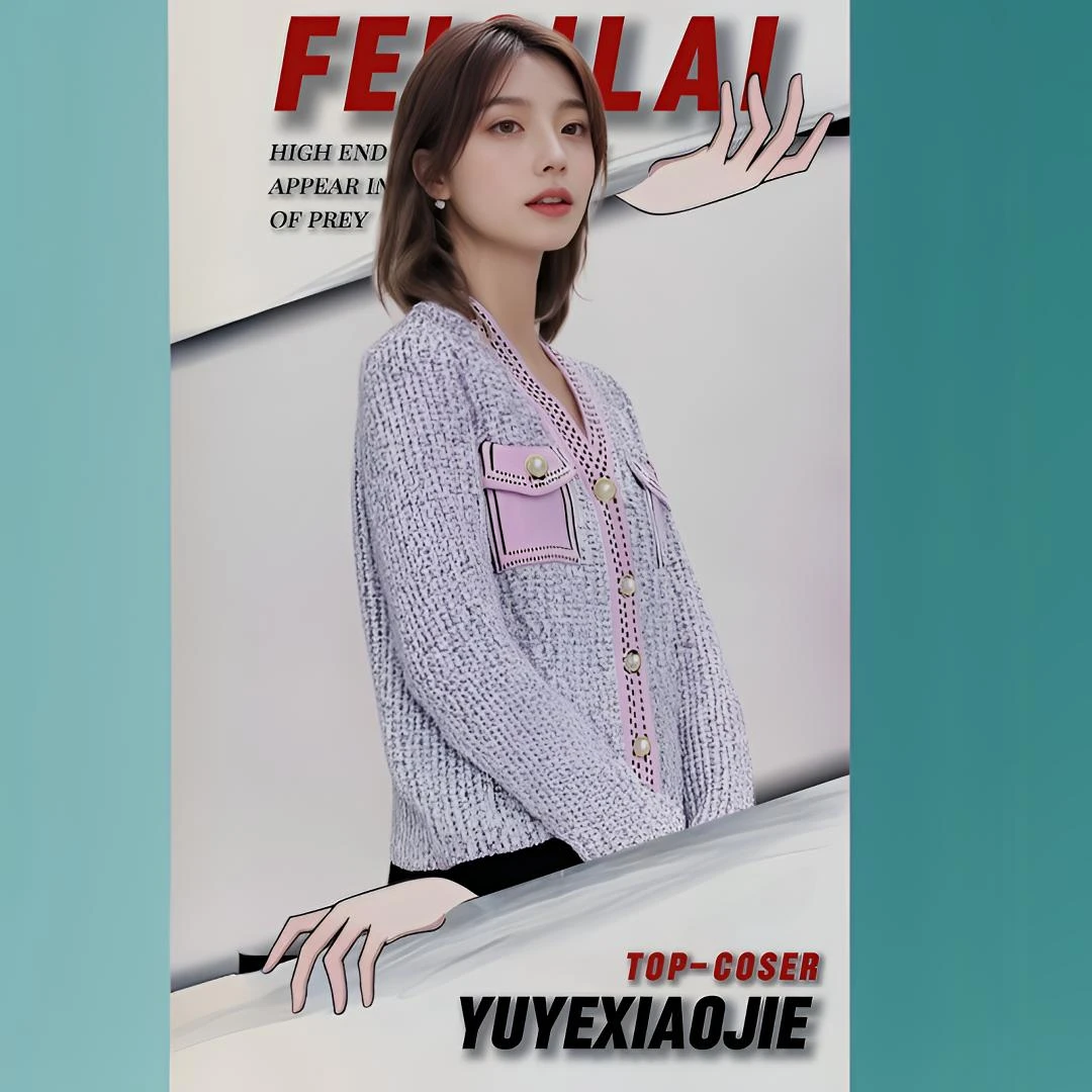 2025年春秋新款气质法式V领韩系小香风时尚名媛针织女款长袖上衣