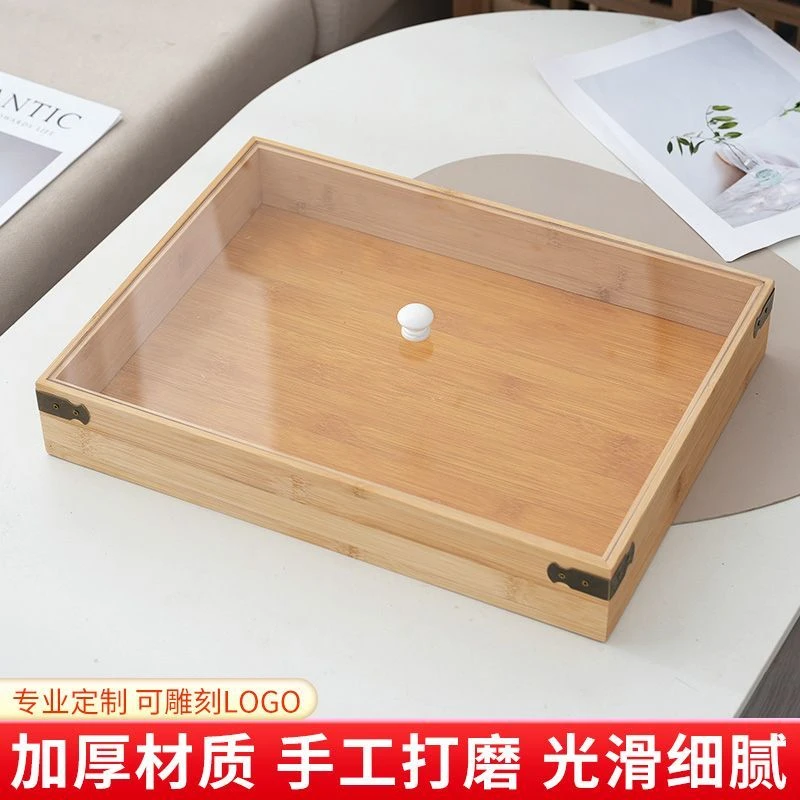 木质托盘带盖木盘透明亚克力板定制展示盘面包托盘烘焙蛋糕店木盘