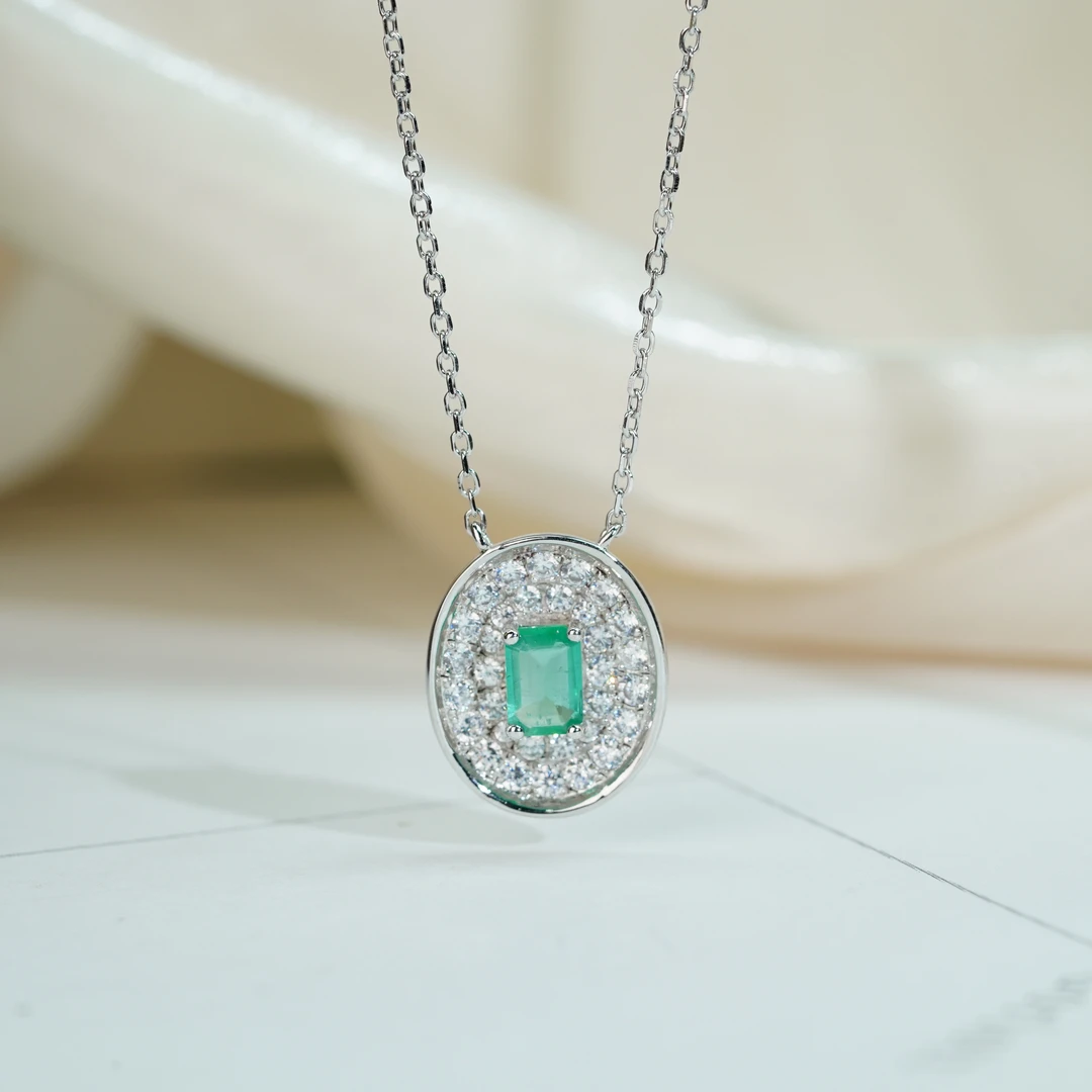 【小北好物】S925银镶嵌天然祖母绿套链【尺寸约4*6mm】QS23X11