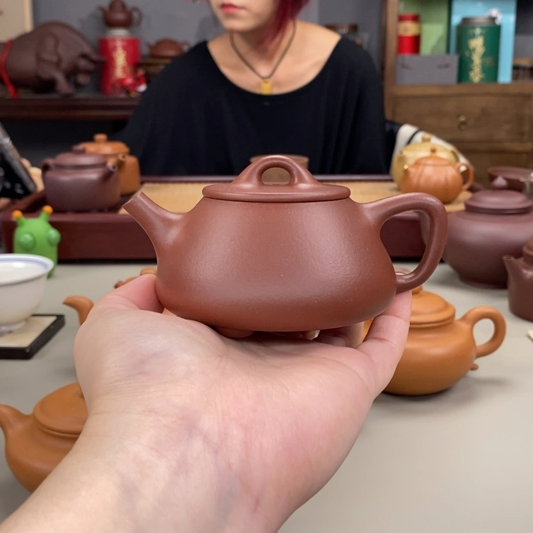 茶壶紫砂羊角山平盖石瓢半手150cc