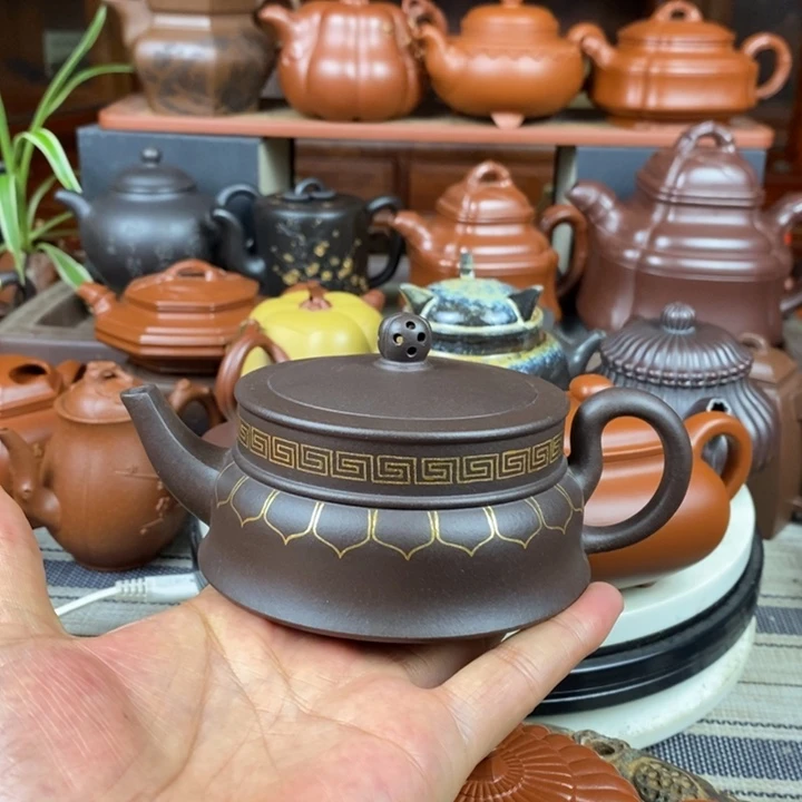 茶壶紫砂禅玉250cc原矿老紫泥描金丝特价